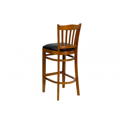BLNK HERCULES Series Cherry Wood Vertical Slat Back Restaurant Bar Stool with Vinyl Seat - Black