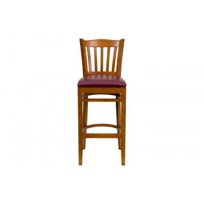 BLNK HERCULES Series Cherry Wood Vertical Slat Back Restaurant Bar Stool with Vinyl Seat - Burgundy