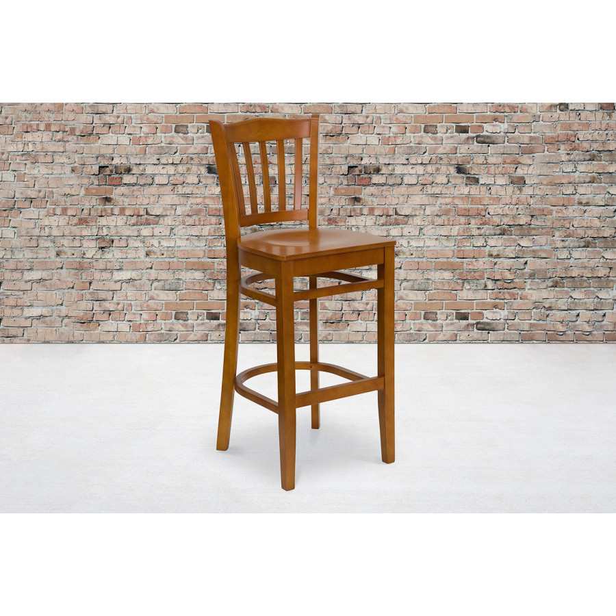 BLNK - HERCULES Series Cherry Wood Vertical Slat Back Restaurant Bar Stool