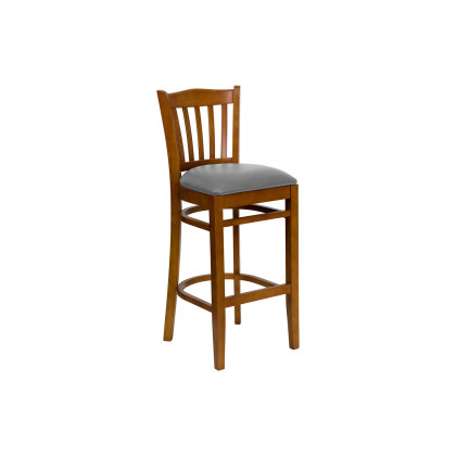 BLNK - HERCULES Series Wood Vertical Slat Back Restaurant Bar Stool with Custom Upholstered Seat
