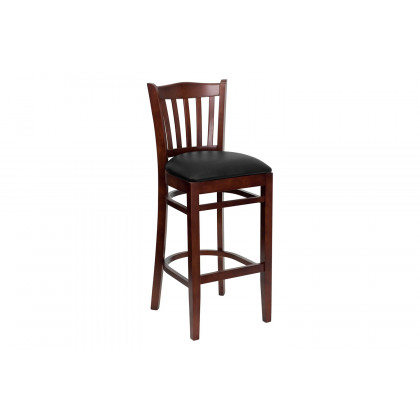 BLNK - HERCULES Series Mahogany Wood Vertical Slat Back Restaurant Bar Stool with Vinyl Seat