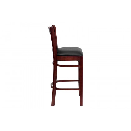 BLNK HERCULES Series Mahogany Wood Vertical Slat Back Restaurant Bar Stool with Vinyl Seat - Black