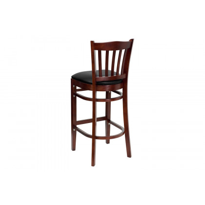 BLNK HERCULES Series Mahogany Wood Vertical Slat Back Restaurant Bar Stool with Vinyl Seat - Black