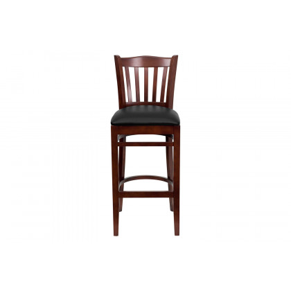 BLNK HERCULES Series Mahogany Wood Vertical Slat Back Restaurant Bar Stool with Vinyl Seat - Black