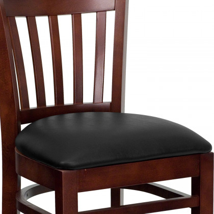 BLNK HERCULES Series Mahogany Wood Vertical Slat Back Restaurant Bar Stool with Vinyl Seat - Black