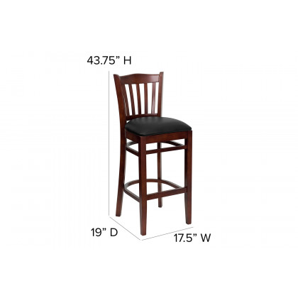 BLNK HERCULES Series Mahogany Wood Vertical Slat Back Restaurant Bar Stool with Vinyl Seat - Black