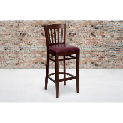 BLNK - HERCULES Series Mahogany Wood Vertical Slat Back Restaurant Bar Stool with Vinyl Seat