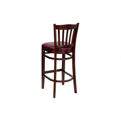 BLNK HERCULES Series Mahogany Wood Vertical Slat Back Restaurant Bar Stool with Vinyl Seat - Burgundy