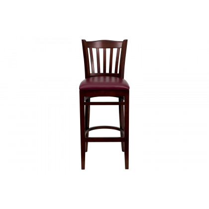 BLNK HERCULES Series Mahogany Wood Vertical Slat Back Restaurant Bar Stool with Vinyl Seat - Burgundy