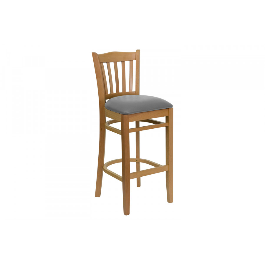 BLNK HERCULES Series Wood Vertical Slat Back Restaurant Bar Stool with Custom Upholstered Seat - Natural
