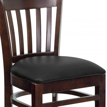 BLNK HERCULES Series Walnut Wood Vertical Slat Back Restaurant Bar Stool with Vinyl Seat - Black