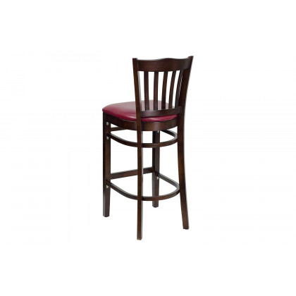 BLNK HERCULES Series Walnut Wood Vertical Slat Back Restaurant Bar Stool with Vinyl Seat - Burgundy