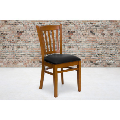 BLNK - HERCULES Series Cherry Wood Vertical Slat Back Restaurant Chair with Vinyl Seat