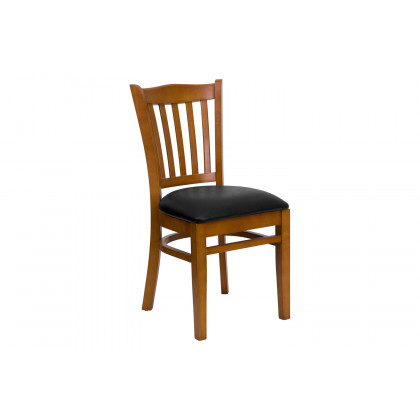 BLNK HERCULES Series Cherry Wood Vertical Slat Back Restaurant Chair with Vinyl Seat - Black