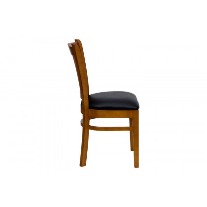BLNK HERCULES Series Cherry Wood Vertical Slat Back Restaurant Chair with Vinyl Seat - Black