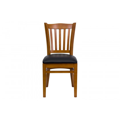 BLNK HERCULES Series Cherry Wood Vertical Slat Back Restaurant Chair with Vinyl Seat - Black