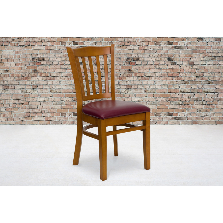 BLNK - HERCULES Series Cherry Wood Vertical Slat Back Restaurant Chair with Vinyl Seat