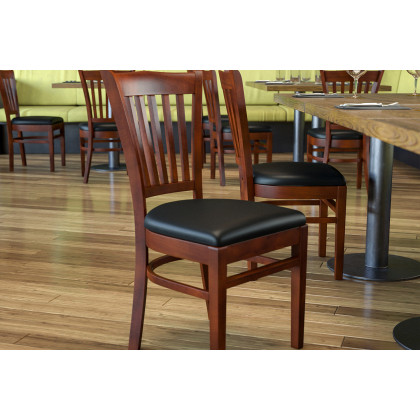 BLNK - HERCULES Series Mahogany Wood Vertical Slat Back Restaurant Chair with Vinyl Seat