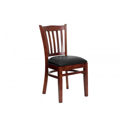 BLNK HERCULES Series Mahogany Wood Vertical Slat Back Restaurant Chair with Vinyl Seat - Black