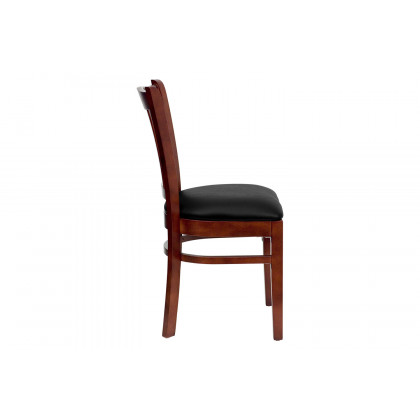 BLNK HERCULES Series Mahogany Wood Vertical Slat Back Restaurant Chair with Vinyl Seat - Black