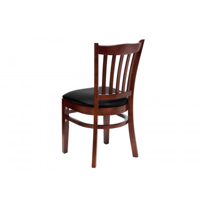 BLNK HERCULES Series Mahogany Wood Vertical Slat Back Restaurant Chair with Vinyl Seat - Black