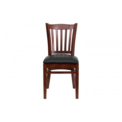 BLNK HERCULES Series Mahogany Wood Vertical Slat Back Restaurant Chair with Vinyl Seat - Black