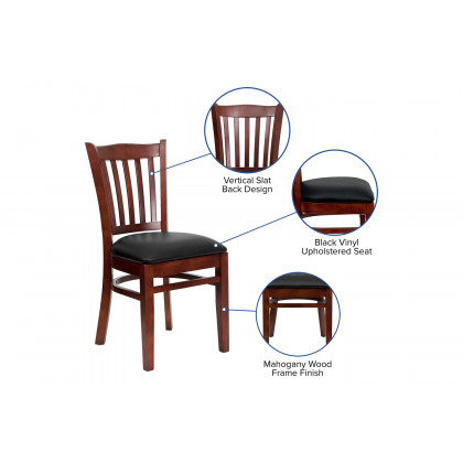 BLNK HERCULES Series Mahogany Wood Vertical Slat Back Restaurant Chair with Vinyl Seat - Black