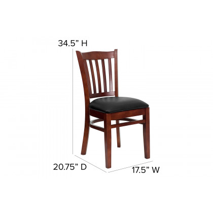 BLNK HERCULES Series Mahogany Wood Vertical Slat Back Restaurant Chair with Vinyl Seat - Black
