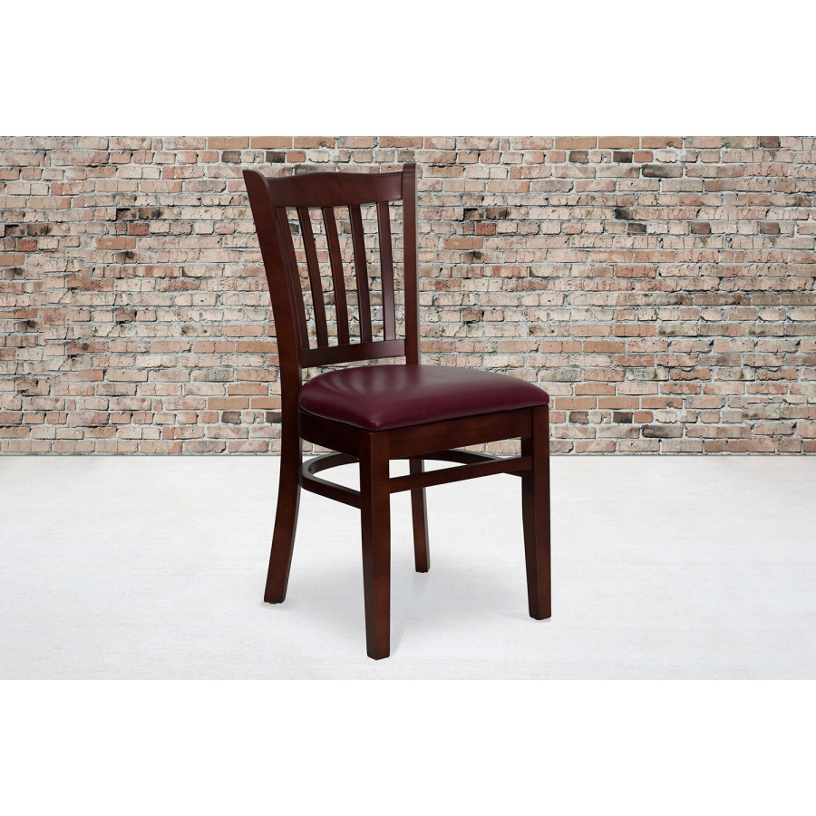BLNK - HERCULES Series Mahogany Wood Vertical Slat Back Restaurant Chair with Vinyl Seat
