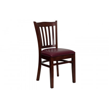 BLNK - HERCULES Series Mahogany Wood Vertical Slat Back Restaurant Chair with Vinyl Seat