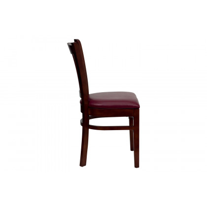 BLNK HERCULES Series Mahogany Wood Vertical Slat Back Restaurant Chair with Vinyl Seat - Burgundy