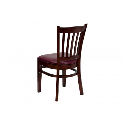 BLNK HERCULES Series Mahogany Wood Vertical Slat Back Restaurant Chair with Vinyl Seat - Burgundy