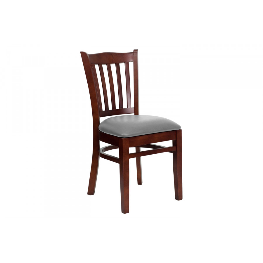 BLNK HERCULES Series Wood Vertical Slat Back Restaurant Chair with Custom Upholstered Seat - Mahogany