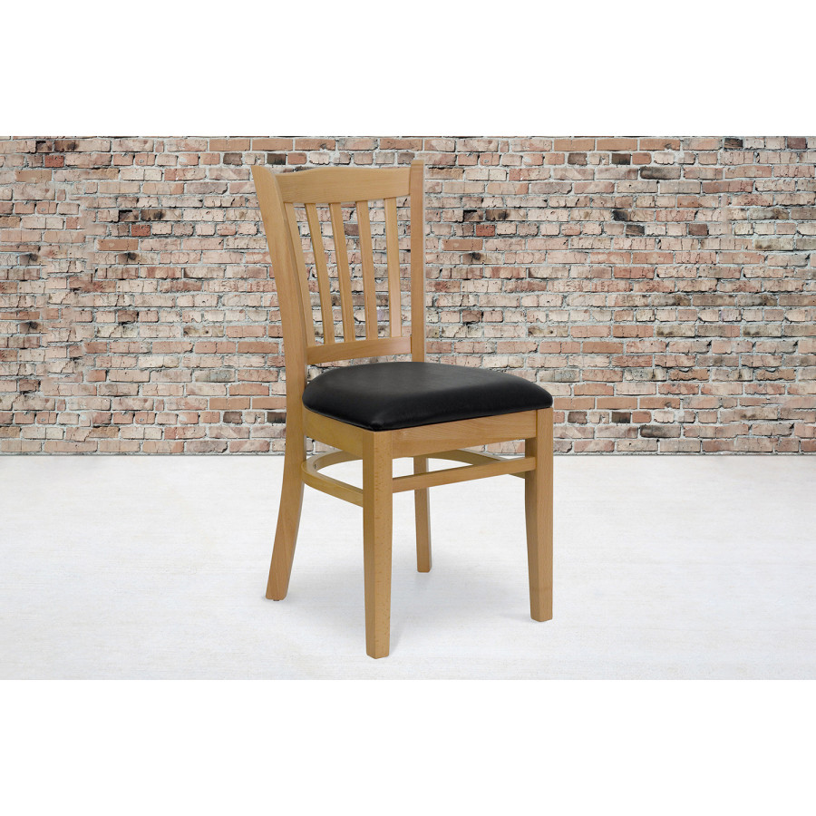 BLNK - HERCULES Series Natural Wood Vertical Slat Back Restaurant Chair with Vinyl Seat