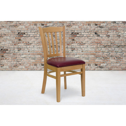 BLNK - HERCULES Series Natural Wood Vertical Slat Back Restaurant Chair with Vinyl Seat