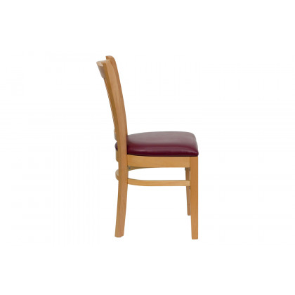 BLNK HERCULES Series Natural Wood Vertical Slat Back Restaurant Chair with Vinyl Seat - Burgundy