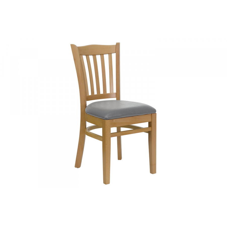 BLNK HERCULES Series Wood Vertical Slat Back Restaurant Chair with Custom Upholstered Seat - Natural