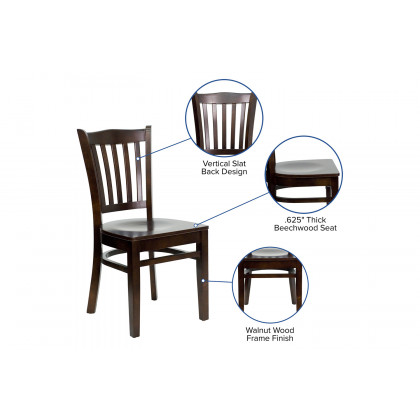 BLNK HERCULES Series Wood Vertical Slat Back Restaurant Chair - Walnut