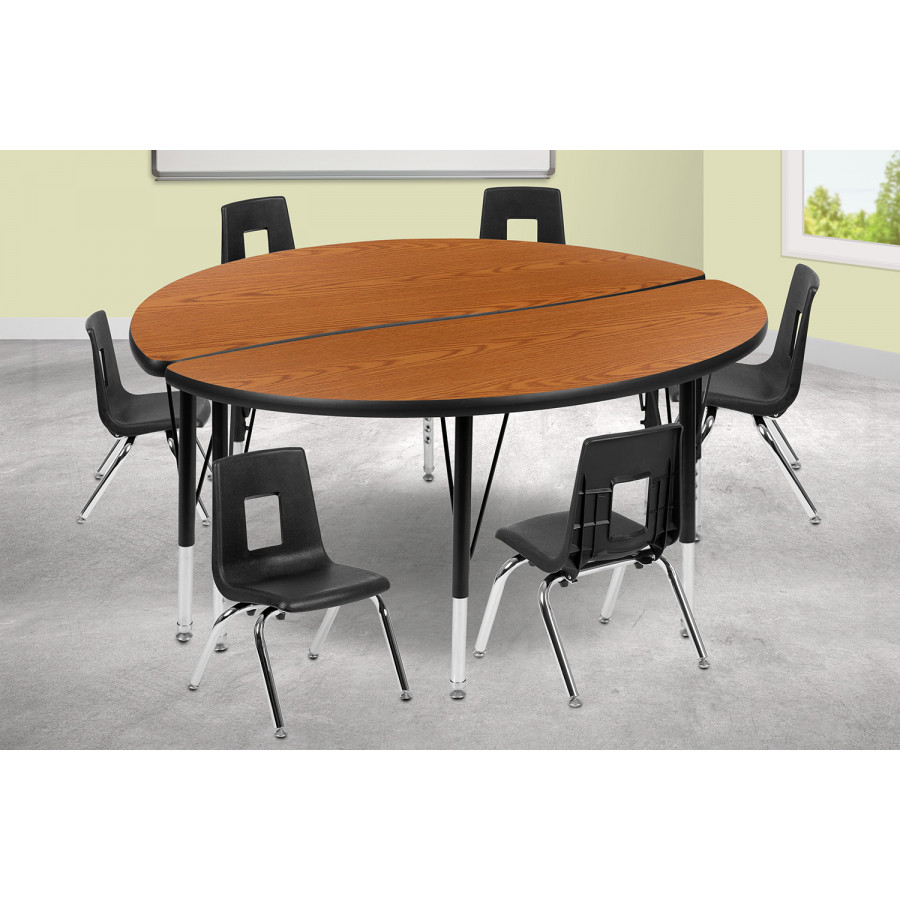 BLNK Emmy Circle Thermal Laminate Wave Flexible Activity Table Set - Oak, 47.5"D, with 12" Student Stack Chairs