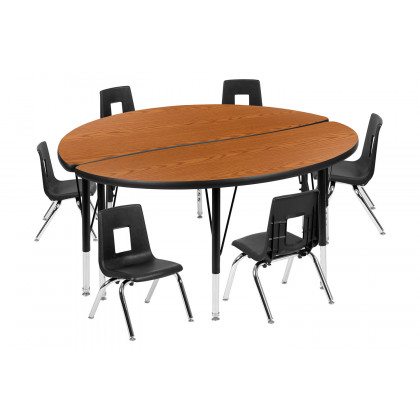 BLNK Emmy Circle Thermal Laminate Wave Flexible Activity Table Set - Oak, 47.5"D, with 12" Student Stack Chairs