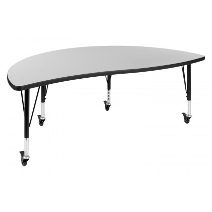 BLNK Emmy Mobile Circle Thermal Laminate Wave Flexible Activity Table Set - Gray, 60"D, with 12" Student Stack Chairs