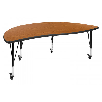 BLNK Emmy Mobile Circle Thermal Laminate Wave Flexible Activity Table Set - Oak, 60"D, with 12" Student Stack Chairs
