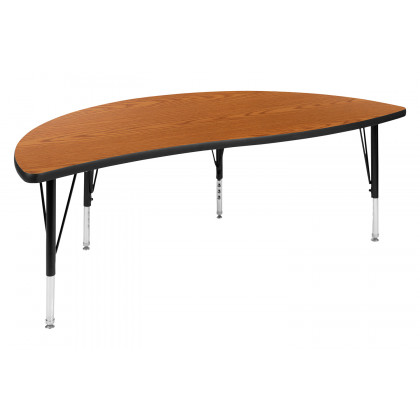 BLNK Emmy Circle Thermal Laminate Wave Flexible Activity Table Set - Oak, 60"D, with 12" Student Stack Chairs