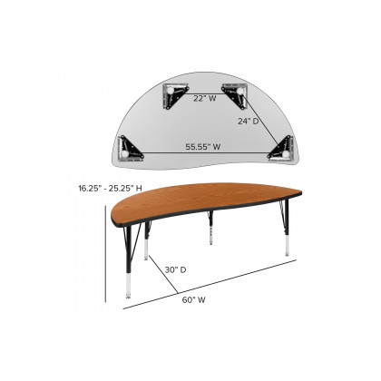 BLNK Emmy Circle Thermal Laminate Wave Flexible Activity Table Set - Oak, 60"D, with 12" Student Stack Chairs
