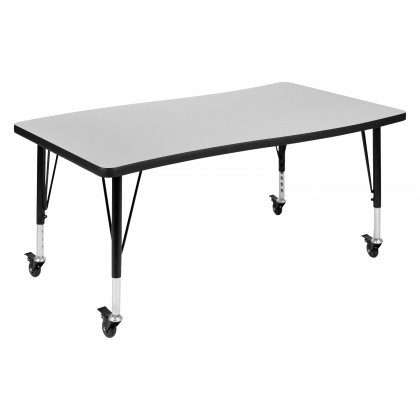 BLNK Emmy Mobile Oval Thermal Laminate Wave Flexible Activity Table Set - Gray, 76"L, with 14" Student Stack Chairs