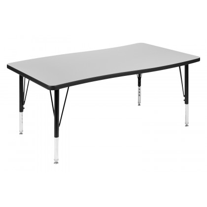 BLNK Emmy Oval Thermal Laminate Wave Flexible Activity Table Set with Chairs - Gray, 76"L, with 14" Student Stack Chairs