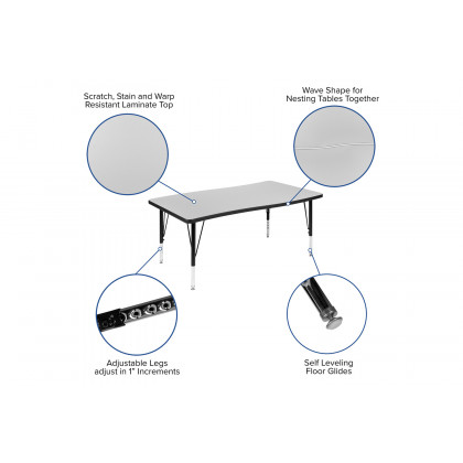 BLNK Emmy Oval Thermal Laminate Wave Flexible Activity Table Set with Chairs - Gray, 76"L, with 14" Student Stack Chairs