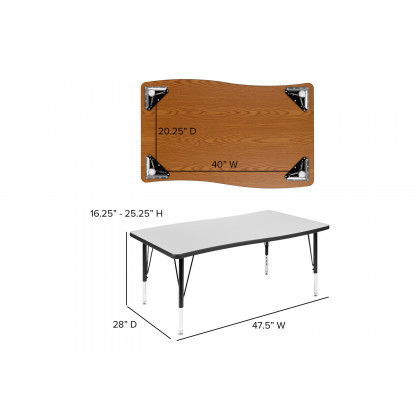BLNK Emmy Oval Thermal Laminate Wave Flexible Activity Table Set with Chairs - Gray, 76"L, with 14" Student Stack Chairs