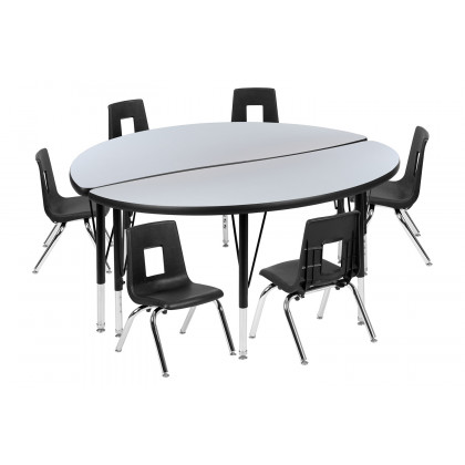 BLNK Emmy Circle Thermal Laminate Wave Flexible Activity Table Set - Gray, 47.5"D, with 14" Student Stack Chairs