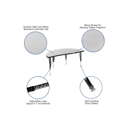 BLNK Emmy Circle Thermal Laminate Wave Flexible Activity Table Set - Gray, 47.5"D, with 14" Student Stack Chairs